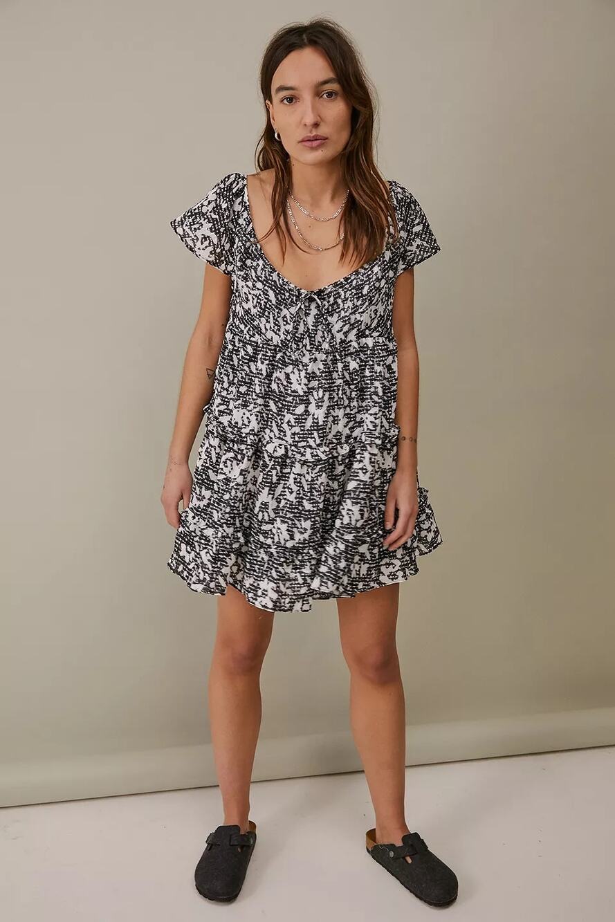 Urban Outfitters Bea Mini Dress Gingham Floral XS Y2K Whimsigoth Skater Boho